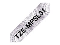 Ruban laminé Noir/Motifs Dentelle Argent 12mm