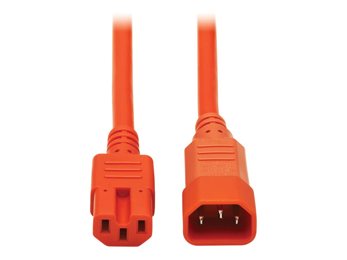 Tripp Lite 2ft Heavy Duty Power Extension Cord 15A 14 AWG C14 C15 Orange 2'