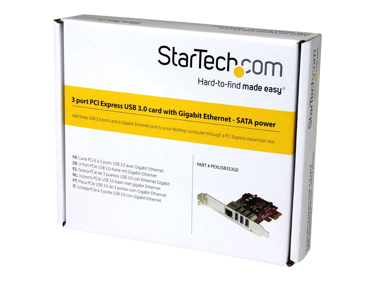 StarTech.com 3 Port PCI Express USB 3.0 Card + Gigabit Ethernet - Fits Standard & Low-Profile PCs - UASP Supported - Optional SATA Power (PEXUSB3S3GE) - síťový / USB adaptér - PCIe 2.0 - USB 3.0 x 3 + 1000Base-T x 1 – foto 5