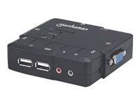 Manhattan KVM  Compact 2-Port, 2x USB-A, Cables included, Audio Support, Control 2x computers from one pc/mouse/screen, Black, Boxed KVM / audio-switch Desktop