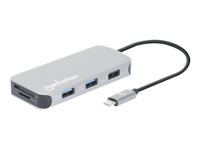 Manhattan USB-C Dock/Hub with Card Reader, Ports (x6): Ethernet, HDMI, USB-A (x3) and USB-C, With Power Delivery (10W) to USB