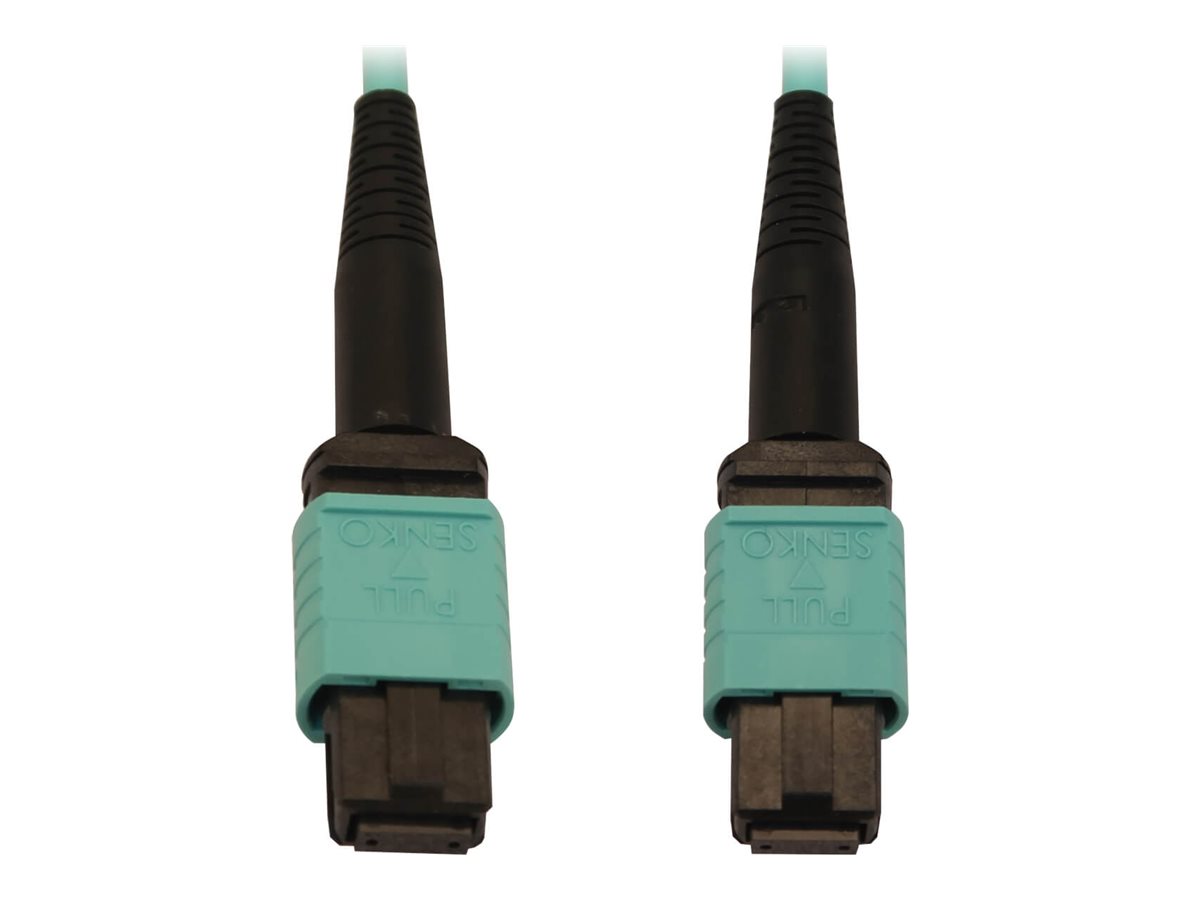Eaton Tripp Lite Series 40/100/400G Multimode 50/125 OM3 Fiber Optic Cable (12F MTP/MPO-PC F/F), LSZH, Aqua, 10 m (32.8 ft.)