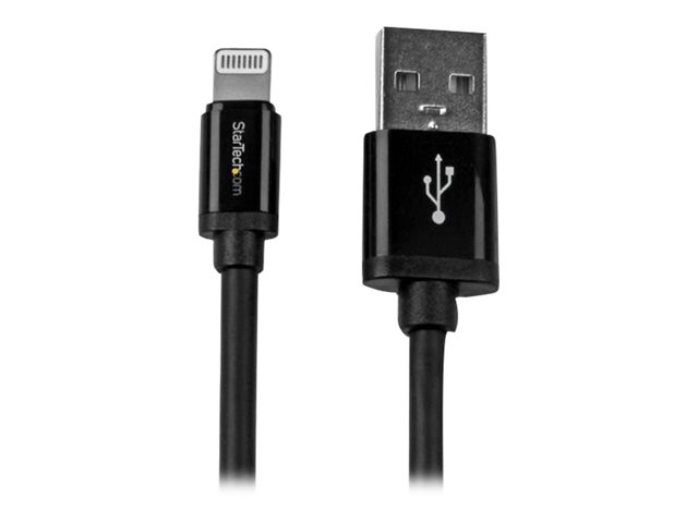Image of StarTech.com 2m (6ft) Long Black Apple® 8-pin Lightning Connector to USB Cable for iPhone / iPod / iPad - Charge and Sync Cable (USBLT2MB) - Lightning cable - Lightning / USB - 2 m