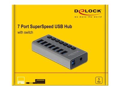 DELOCK Externer SuperSpeed USB Hub mit 7 Ports + Schalter - 63669