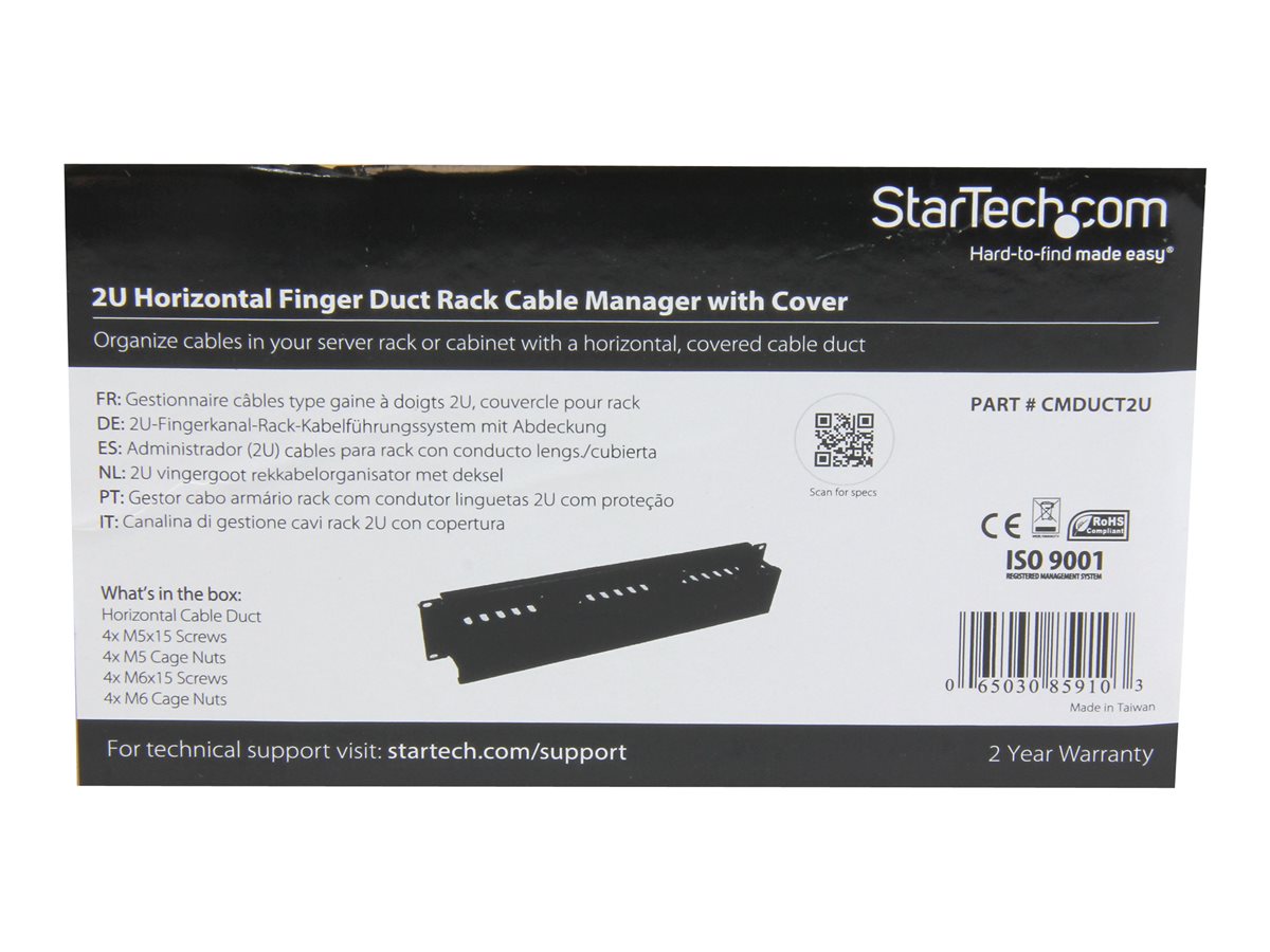 StarTech.com Horizontal 2U Server Rack Cable Management Finger Duct w/ Cover - 19" Network Rack Wire Duct Raceway Panel - Slotted Wire Duct (CMDUCT2U) - stojanový panel pro uspořádání kabelů - 2U – foto 9