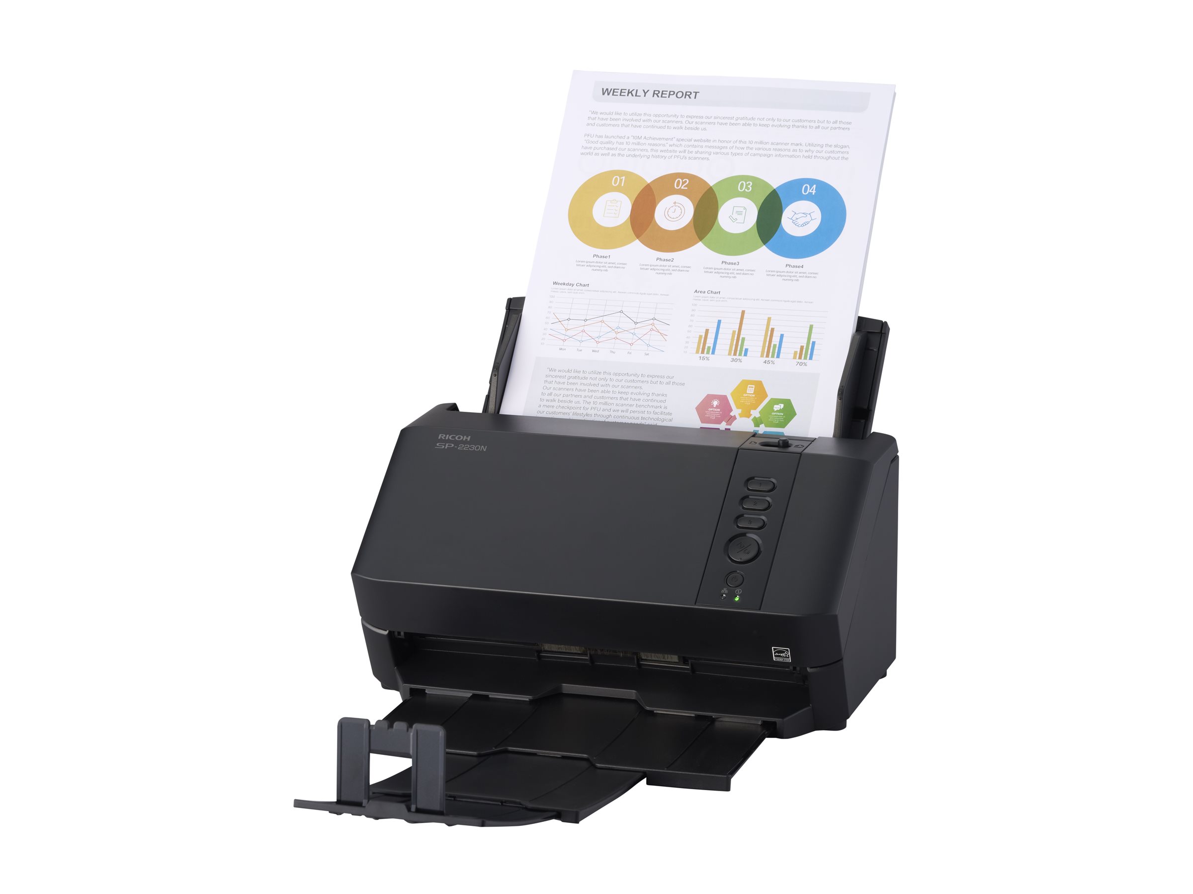 An image of Ricoh SP-2230N - document scanner - desktop - Gigabit LAN, USB 3.2 Gen 1x1