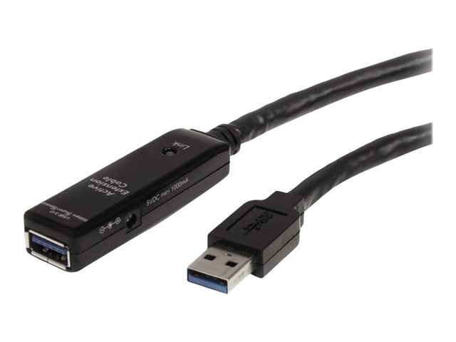 Image of StarTech.com 16.4ft Active USB 3.0 Extension Cable with AC Power Adapter - Shielded - Male to Female USB USB 3.1 Gen 1 Type A (5Gbps) Extender (USB3AAEXT5M) - USB extension cable - USB Type A to USB Type A - 5 m