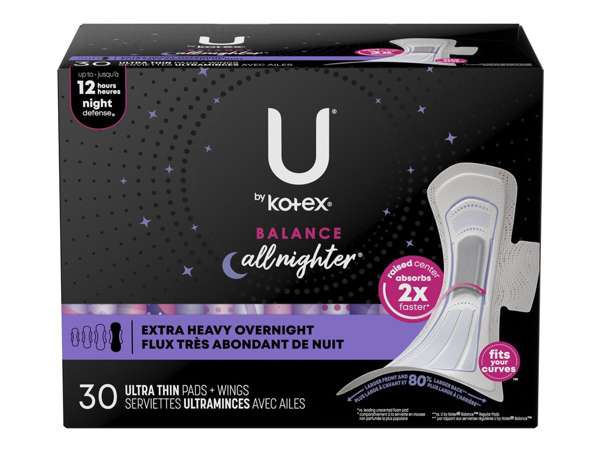 U by Kotex Balance Ultra Thin Sanitary Pad - Extra Heavy Overnight - 30 Count