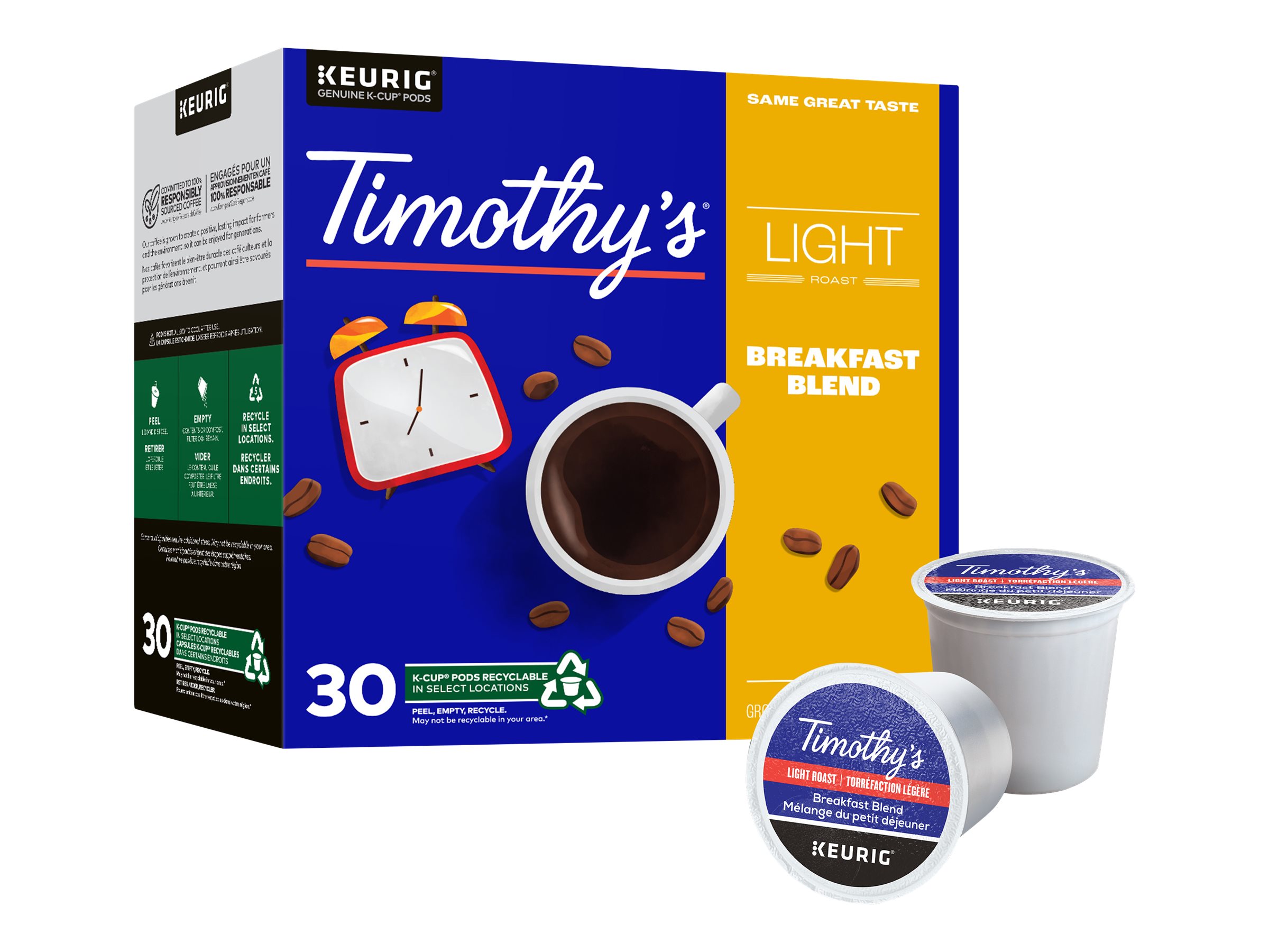 Timothy's Coffee KCup Pods Breakfast Blend Light Roast 30s