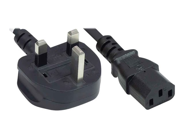 Image of Manhattan Power Cord/Cable, UK 3-pin plug to C13 Female (kettle lead), 1.8m, 10A, Black, Lifetime Warranty, Polybag - power cable - IEC 60320 C13 to BS 1363 - 1.8 m