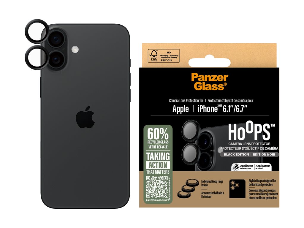 PanzerGlass Hoops Lens Protector for Apple iPhone 16 and 16 Plus - Black