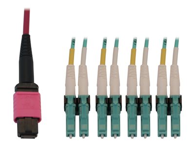 Eaton Tripp Lite Series 40/100G Multimode 50/125 OM4 Fiber Optic Cable (12F MTP/MPO-PC to 4x Duplex LC/PC F/M), LSZH, Magenta, 1 m (3.3 ft.)