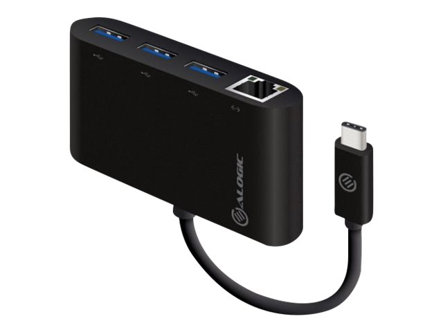 Alogic USB-C to Gigabit Ethernet & USB 3. 0 SuperSpeed 3 Port USB Hub hub 3 Product shot Right-angle 79400