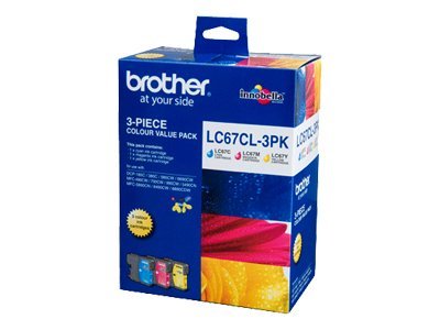Brother LC67CL3PK yellow cyan magenta original ink Product shot 74350