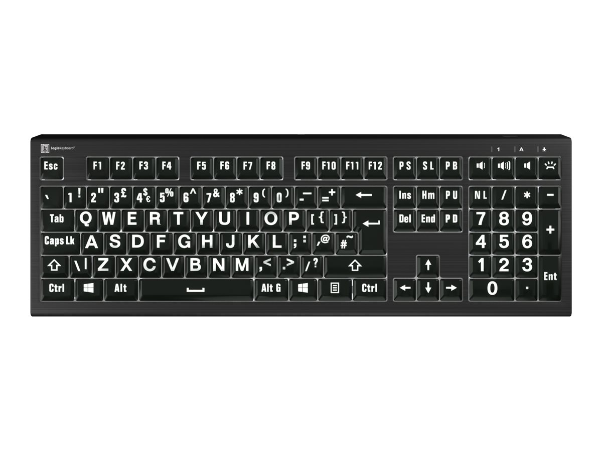 An image of LogicKeyboard Largeprint ASTRA 2 - keyboard - Windows, large and boldly printed letters - QWERTY - UK - white on black Input Device