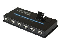 Plugable USB 2.0 4-Port Hub with 12.5W Power Adapter with BC 1.2 Charg