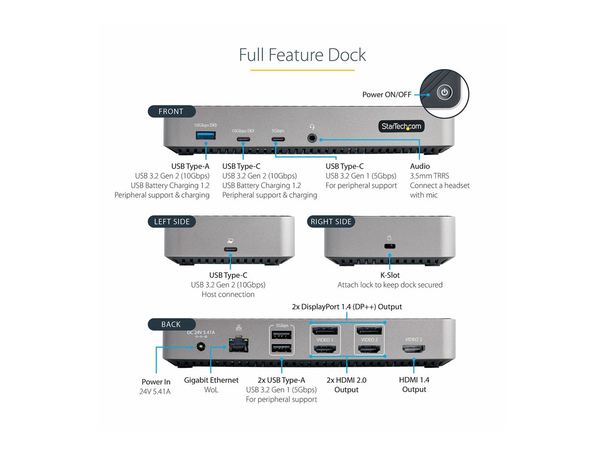 StarTech.com USB-C Triple Monitor Docking Station - HDMI/DP Triple 4k USB-C Dock - 5x USB Hub - GbE - 100W PD - Universal Multi Monitor Docking Station - Thunderbolt 3/4 Compatible (116E-USBC-DOCK) - dokovací stanice - USB-C - 1GbE – foto 10