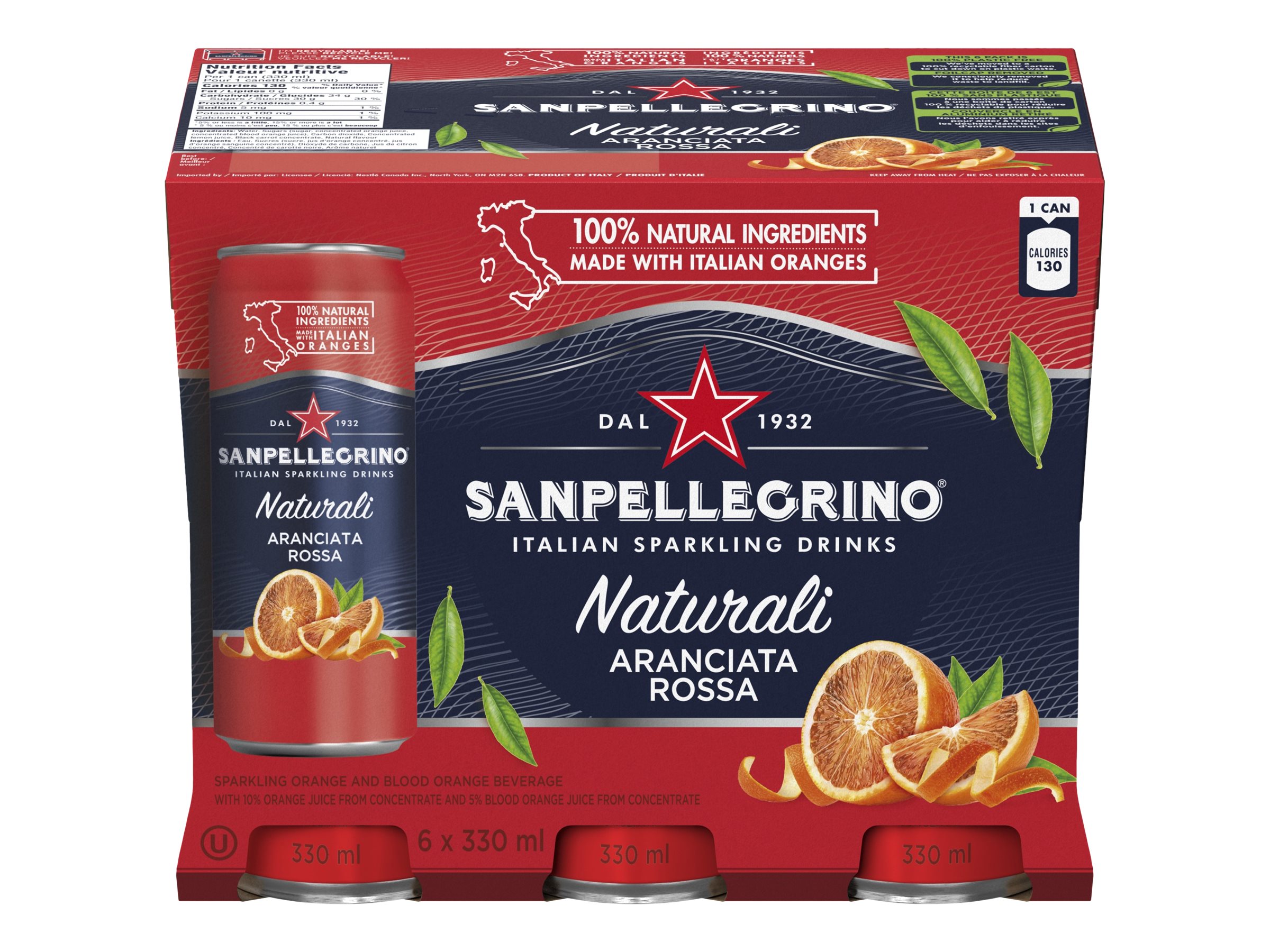 Sanpellegrino Naturali Sparkling Water - Aranciata Rossa - 6 x 330ml