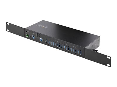 StarTech.com 16-Port Industrial USB 3.0 Hub 5Gbps, Metal, DIN/Surface/Rack Mountable, ESD Protection, Terminal Block Power, up to 120W Shared USB Charging, Dual-Host Hub/Switch (5G16AINDS-USB-A-HUB)