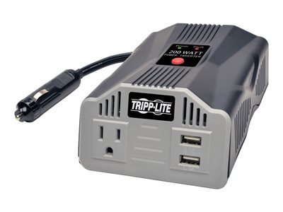 Tripp Lite Ultra-Compact Car Inverter 200W 12V DC to 120V AC 2 USB Charging Ports 1 Outlet