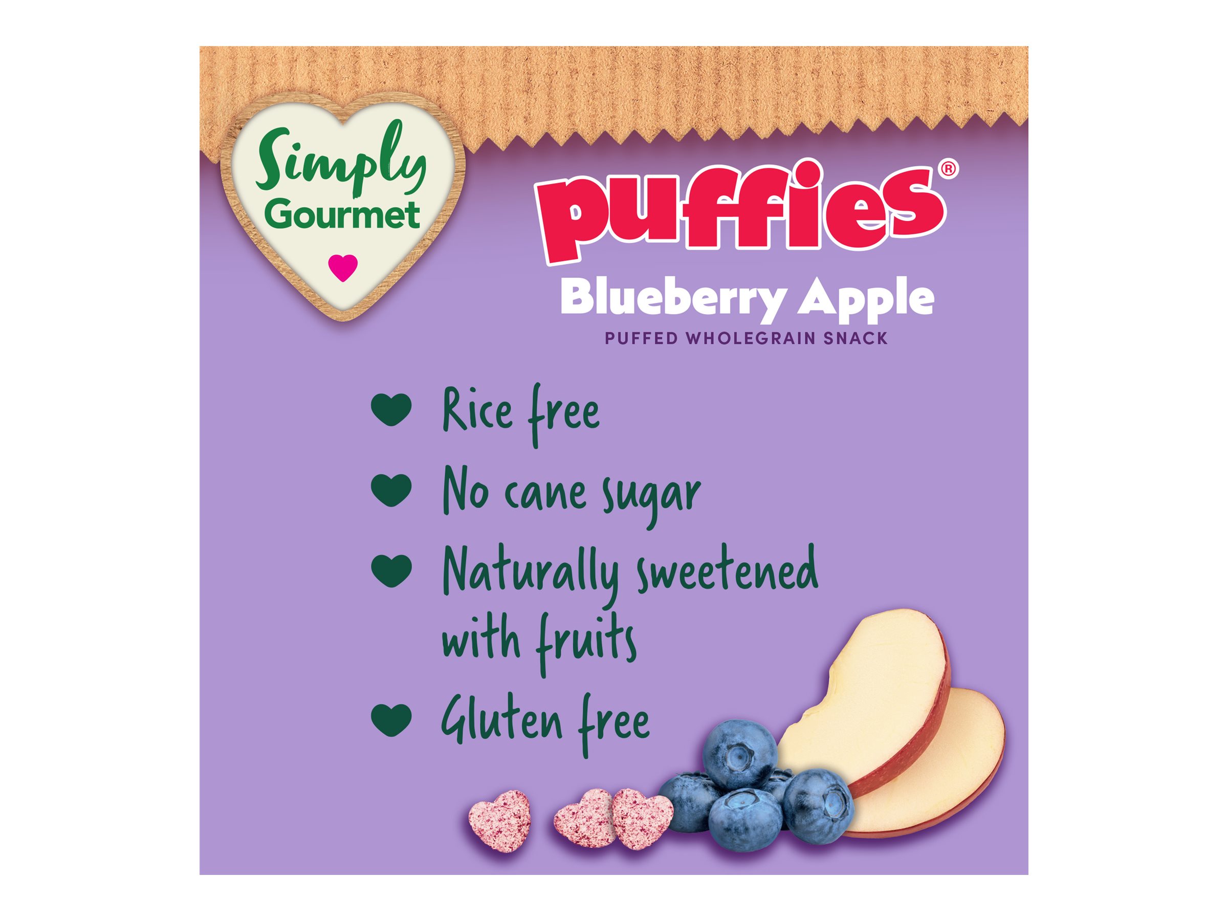 Simply Gourmet Puffies Puffed Wholegrain Snack - Blueberry Apple - 32g