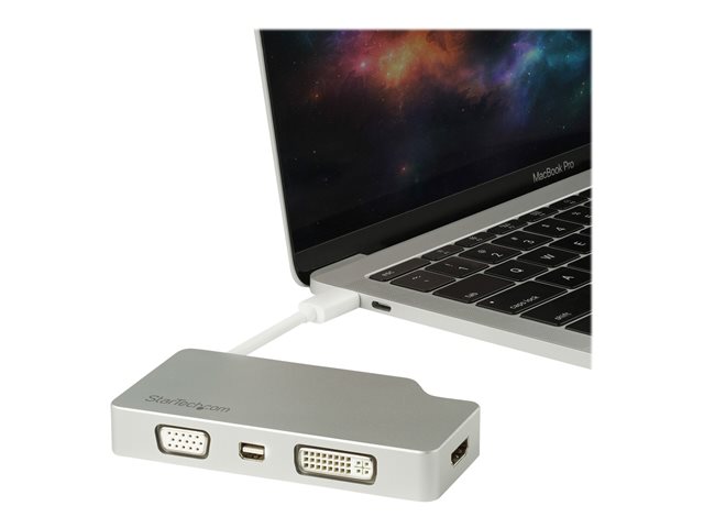 StarTech.com USB C Multiport Video Adapter with HDMI, VGA, Mini DisplayPort or DVI, USB Type C Monitor Adapter to HDMI 1.4 or mDP 1.2 (4K), VGA or DVI (1080p), Silver Aluminum Adapter - 4-in-1 USB-C Converter (CDPVGDVHDMDP)