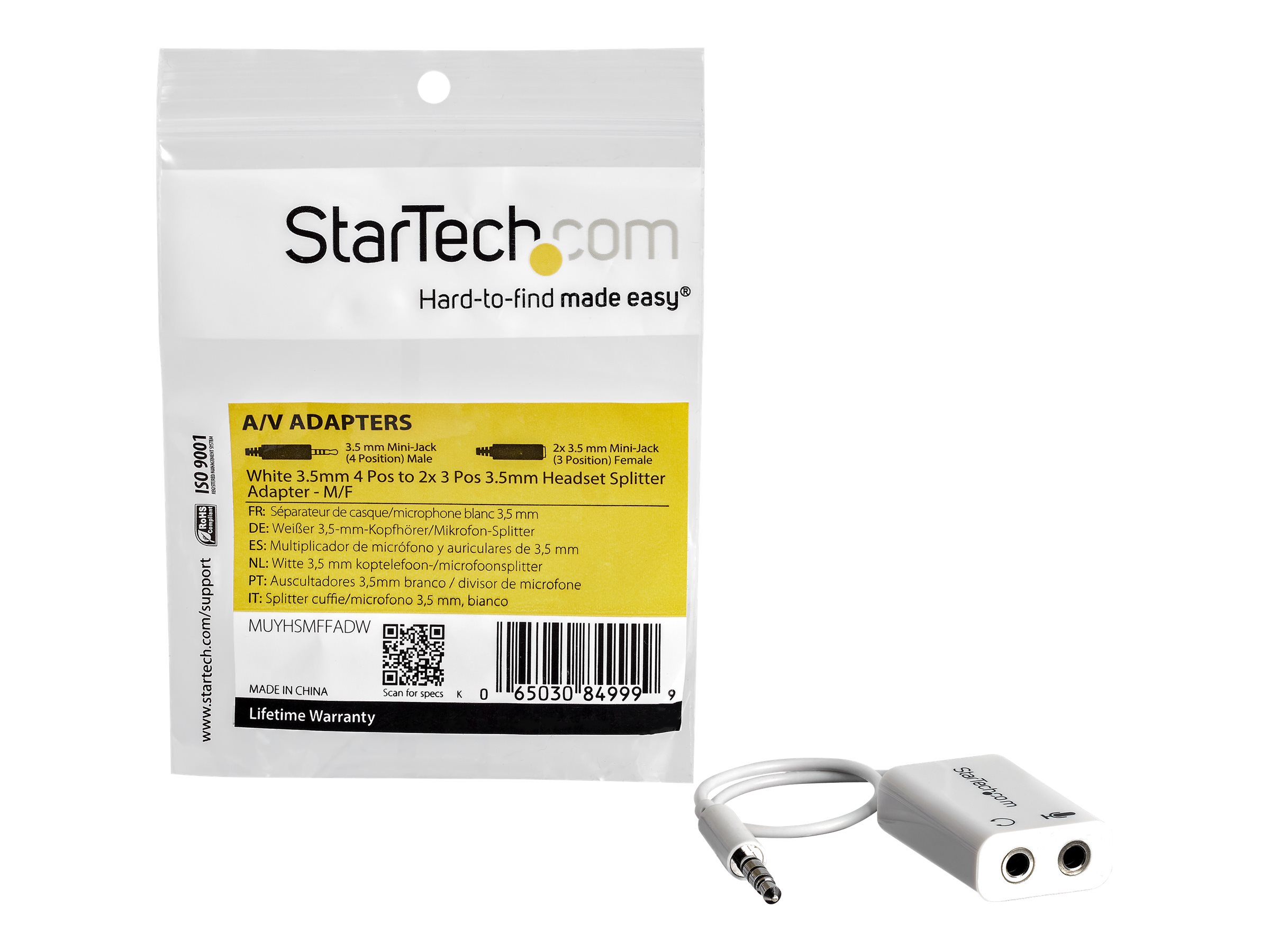 StarTech.com 4 Position Microphone and Headphone Splitter 3.5 mm 4 Pin / 4  Pole Mic and Audio Combo Splitter Cable (MUYHSMFFADW)