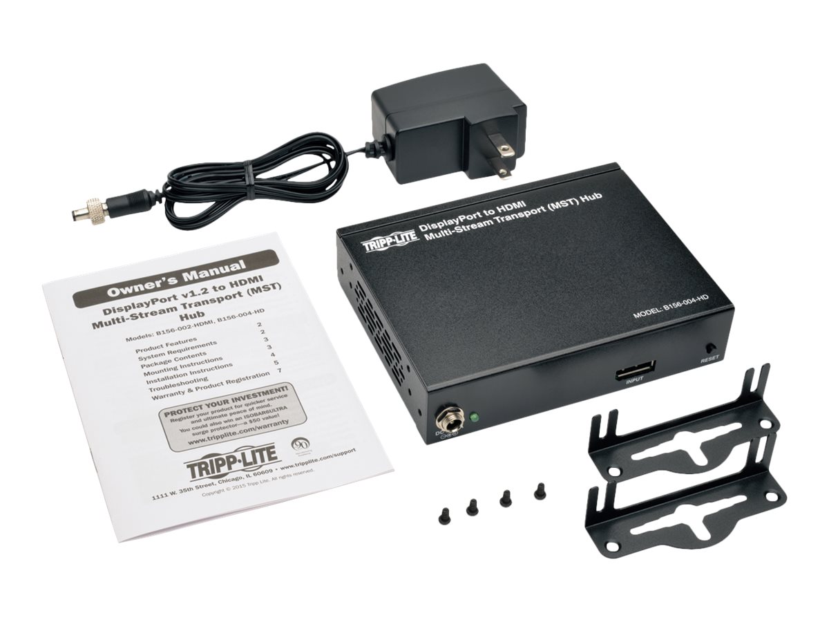 Tripp Lite 4-Port DisplayPort to HDMI Multi Stream Transport Hub MST, DP  1.2, DP to HDMI, 3840x2160 4K x 2K @ 24/30Hz (B156-004-HD-V2),Black