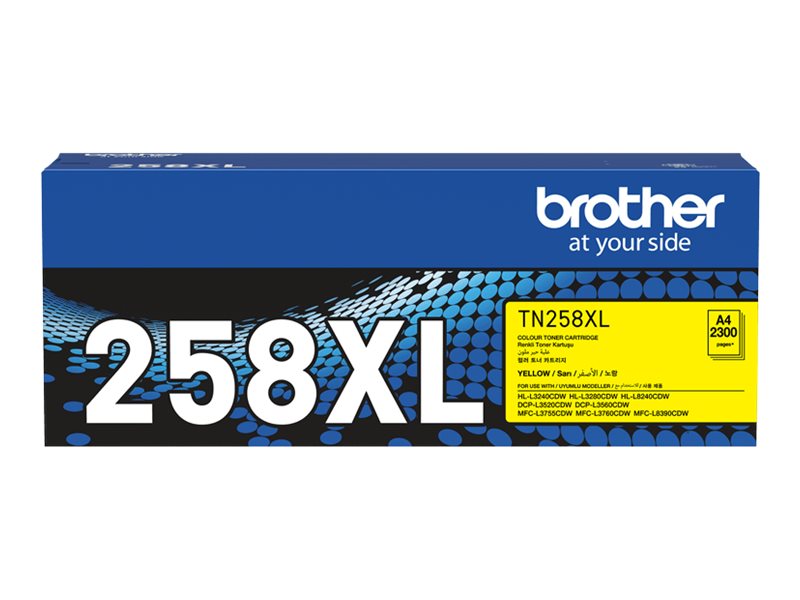 Brother TN258XLY High Yield yellow original toner Package view Front 80460