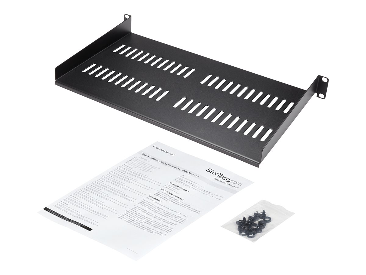 StarTech.com 1U Vented Server Rack Cabinet Shelf, 10in Deep Fixed Cantilever Tray, Rackmount Shelf for 19" AV/Data/Network Equipment Enclosure with Cage Nuts & Screws, 44lbs Weight Cap. - 1U Network Rack Shelf (CABSHELFV1U) - police skříně - 1U – foto 2