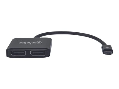 Manhattan USB-C to Dual DisplayPort 1.2 Adapter Cable, 4K@30Hz, 19.5cm, Male to Females, USB-C to 2x DisplayPorts, MST Hub, Mirror, Black, Three Year Warranty, Blister