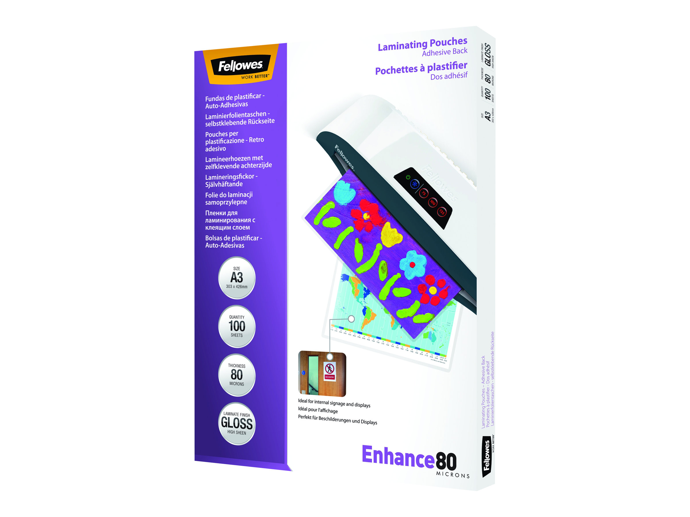 FELLOWES POCHETTES A3-DOS ADHESIF-80