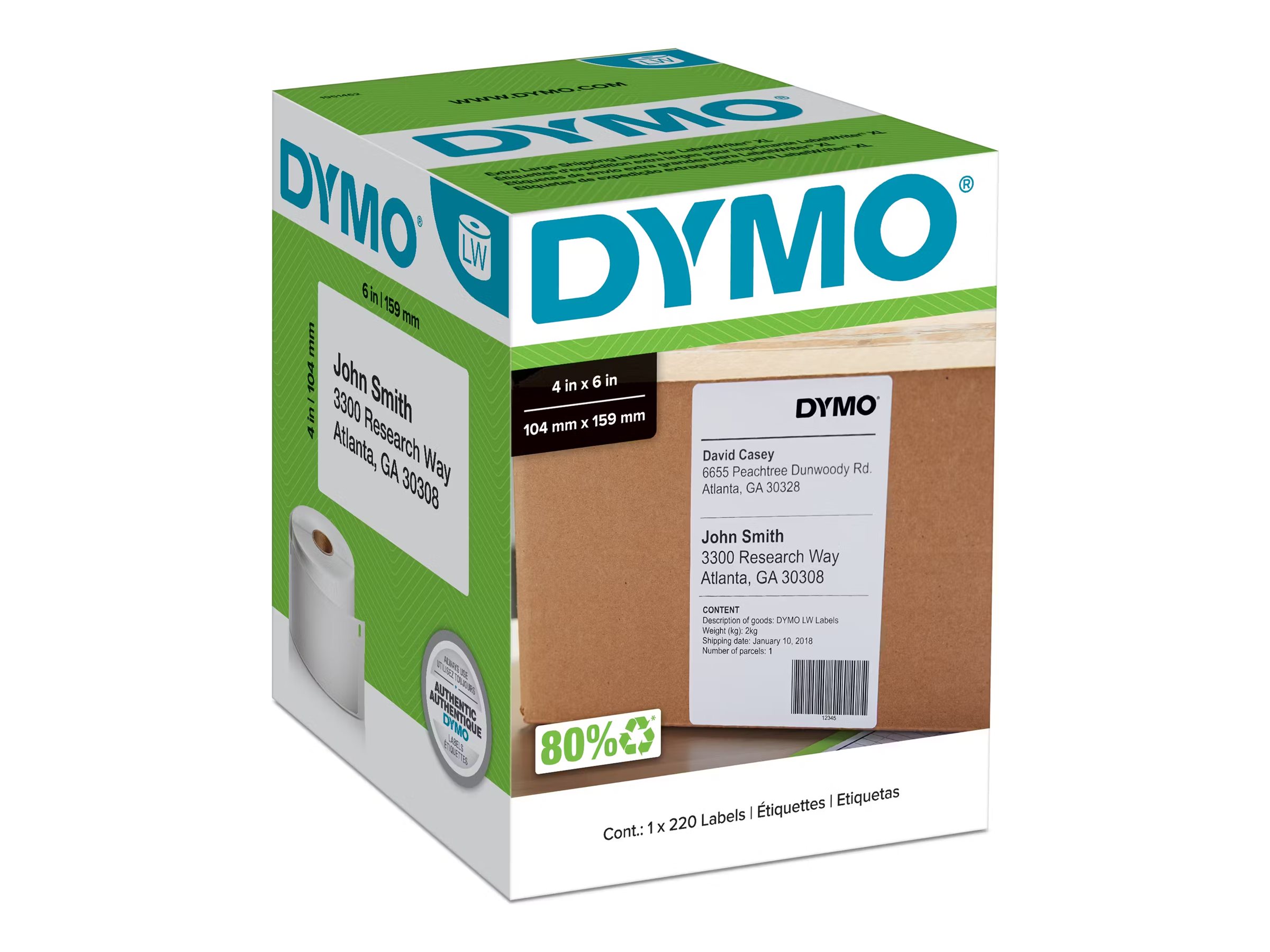 DYMO LabelWriter Extra Large, shipping labels, 1320 label(s), 104 x 159 mm