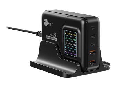 SIIG 200W GaN PD Charger with Charging Display, 3C2A, USB-C Power Adapter, USB C Charger with LCD Display