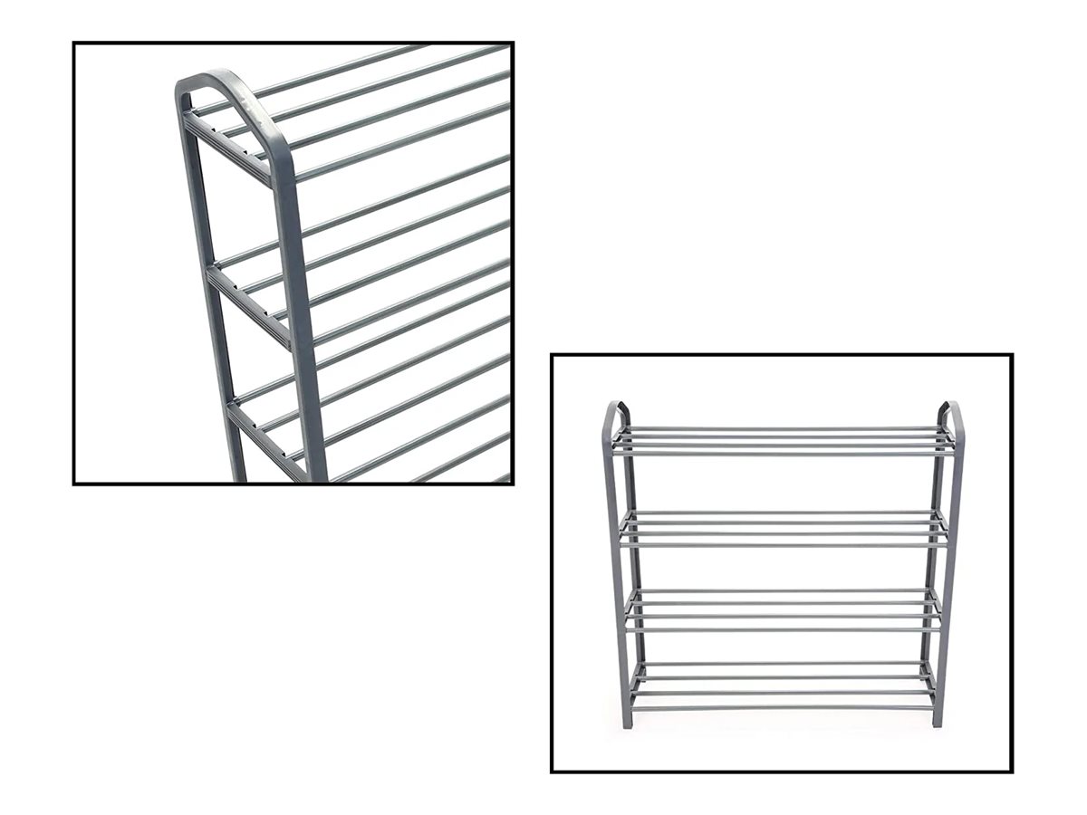 Smart Design 4-Tier Steel Shoe Rack - Light Gray