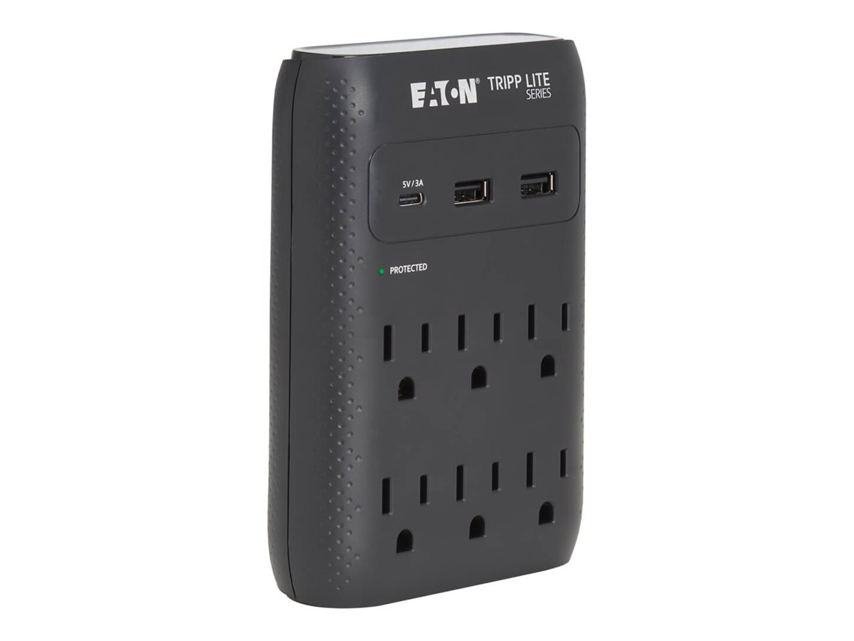 Eaton Tripp Lite Series Protect It! Surge Protector 6-Outlet 5-15R Outlets USB-C and USB-A Ports 5-15P Direct Plug-In Black