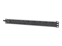 19IN PDU 1U 8-WAY UK AC PLUGS-SWITCH AND OVERLOAD PROTEC – IC Intracom