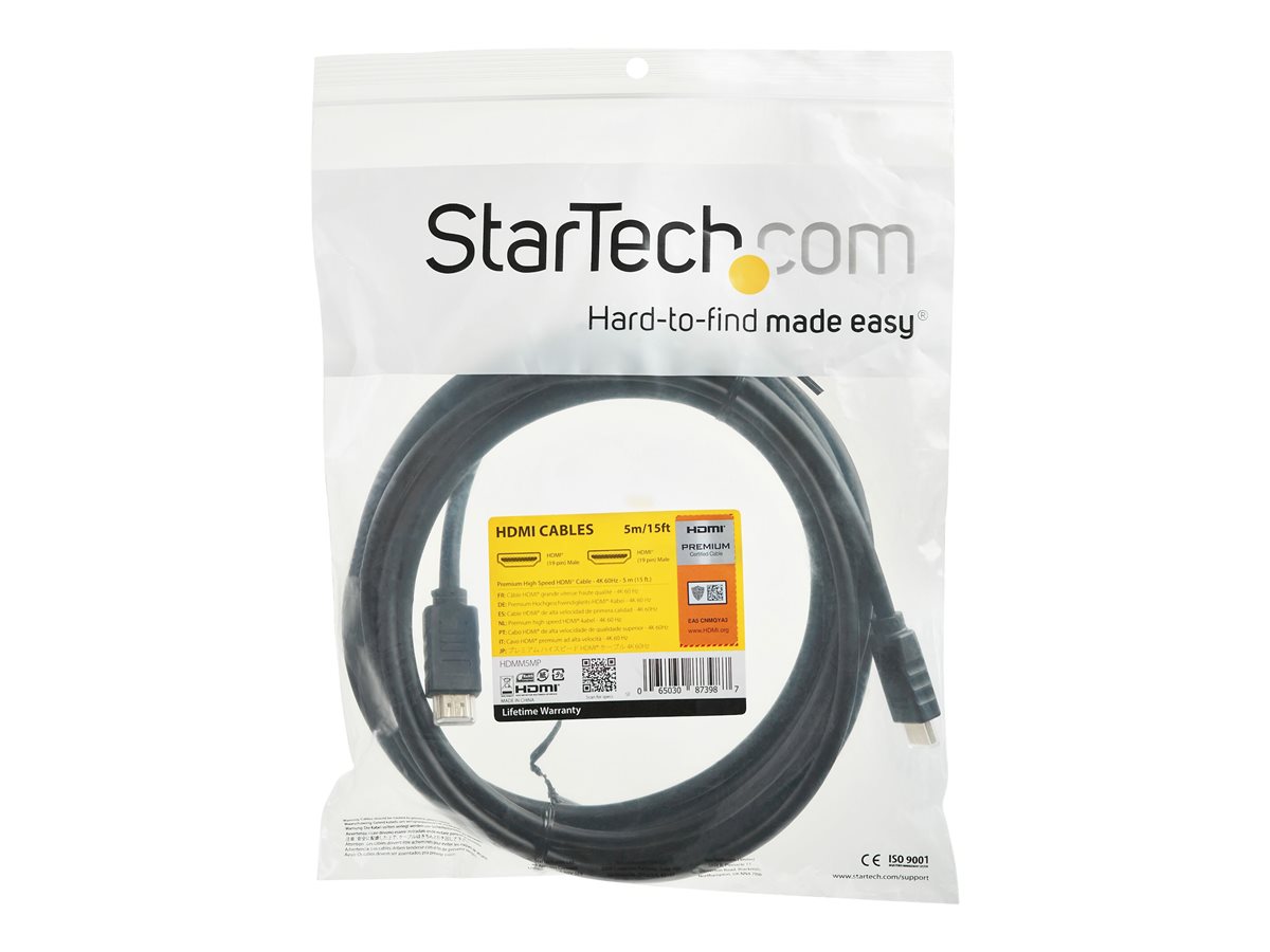 StarTech.com StarTech.com Premium Certified High Speed HDMI 2.0 Cable with Ethernet - 15ft 5m - 3D Ultra HD 4K 60Hz - 15 feet Long HDMI Male to Male Cord (HDMM5MP) - kabel HDMI s ethernetem - 5 m – foto 3
