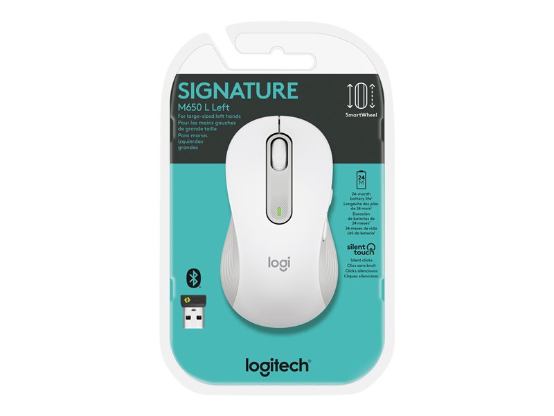 Logitech Signature M650 L - Souris - grande taille - optique - 5 boutons - sans  fil - Bluetooth, 2.4 GHz - récepteur USB Logitech Logi Bolt - blanc cassé  (910-006238)