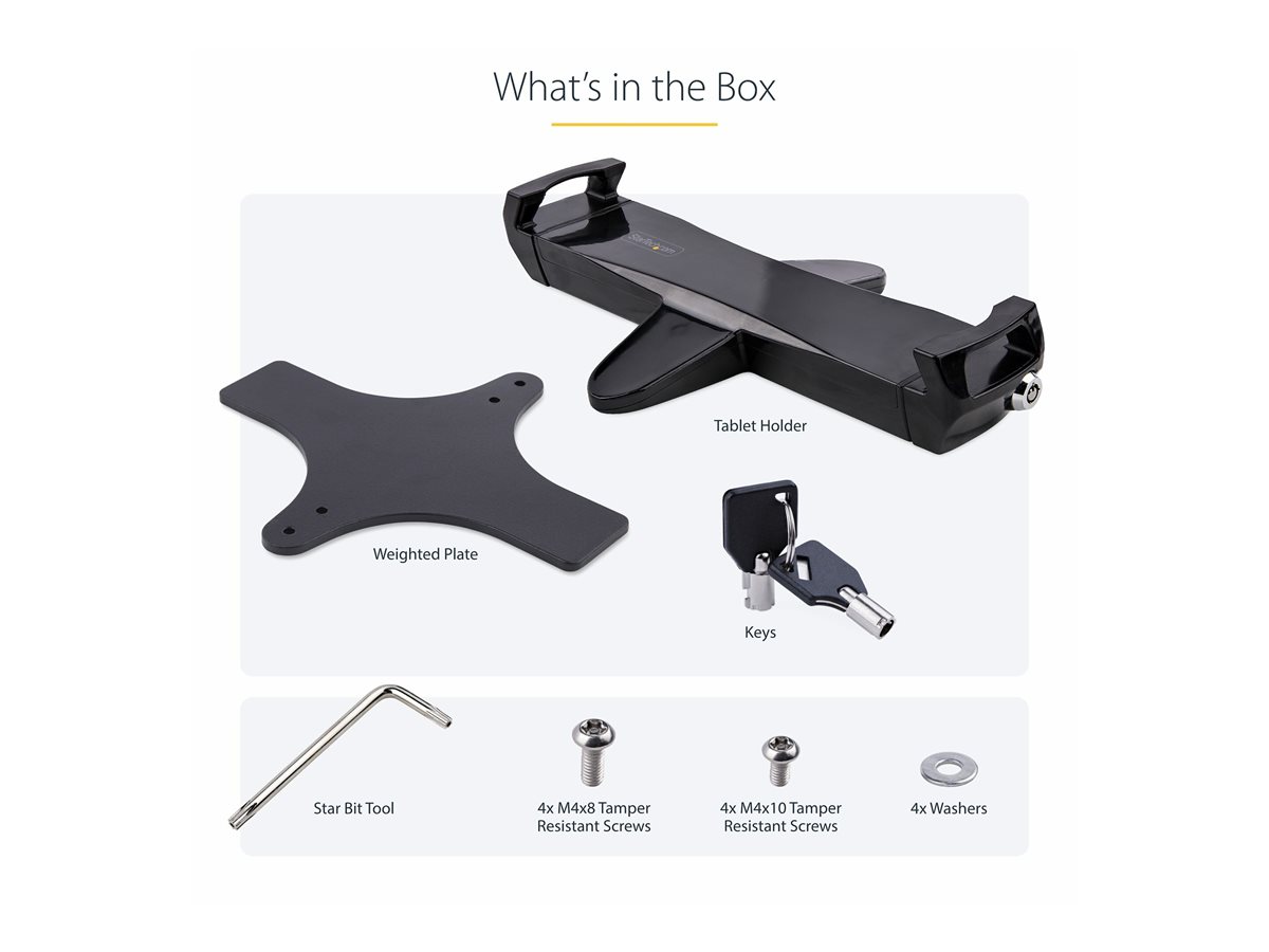 StarTech.com VESA Mount Adapter for Tablets 7.9 to 12.5in - Up to 2kg (4.4lb) - 75x75/100x100 VESA Patterns - Universal Anti-Theft Tablet VESA Mount Clamp - Secure Tablet Mount - Black montážní sada - pro tablet - černá – foto 9