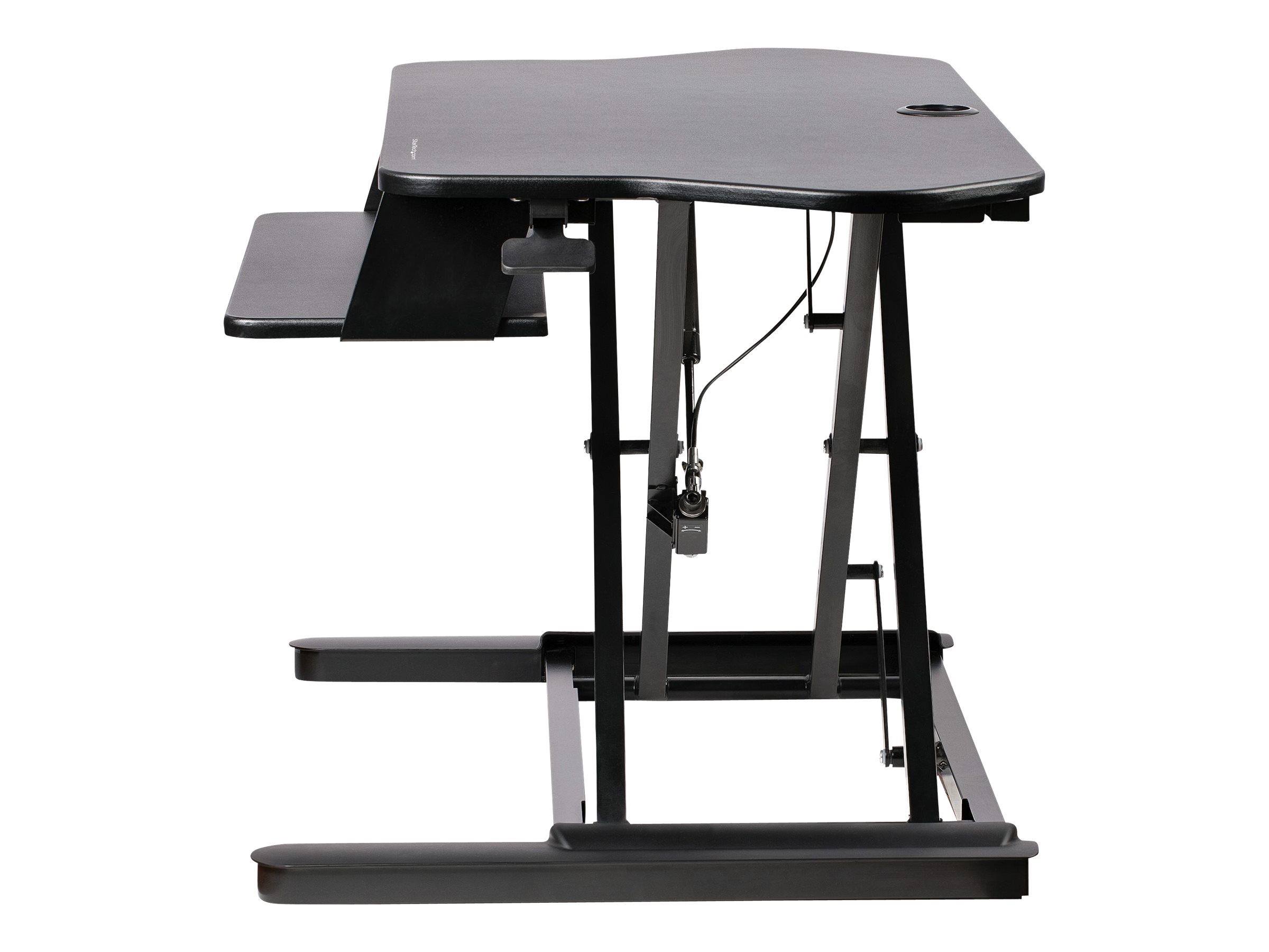 Startech Corner Sit Stand Desk Converter with Keyboard Tray, Large Surface 35" x 21", Height Adjustable Ergonomic Desktop/Tabletop Standing Workstation, Supports Dual Monitors - Corner Stand Up Desk Converter (ARMSTSCORNR) - standing desk converter - rectangular - black