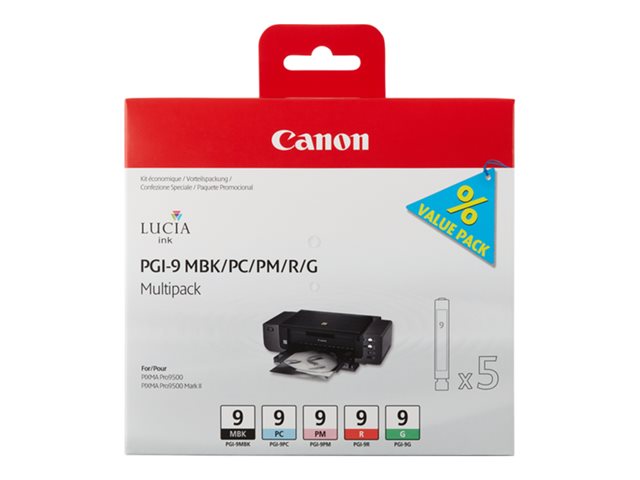 Canon Pgi 9 Mbk Pc Pm R G Multi Pack 5 Pack Red Green Matte Black Photo Cyan Photo Magenta Original Ink Tank