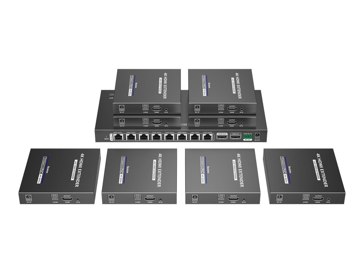 Lenkeng transmitter + 8 receivers video/audio/infrared/serial/network extender Product shot Front 79800