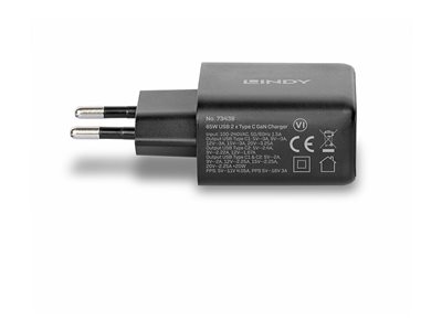 LINDY 65W USB 2 x Type C GaN Charger