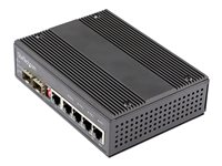 StarTech.com Industrial 6 Port Gigabit Ethernet Switch, 4 PoE RJ45 +2 SFP Slots 30W PoE+ 12-48VDC 10/100/1000 Rugged Power Ov