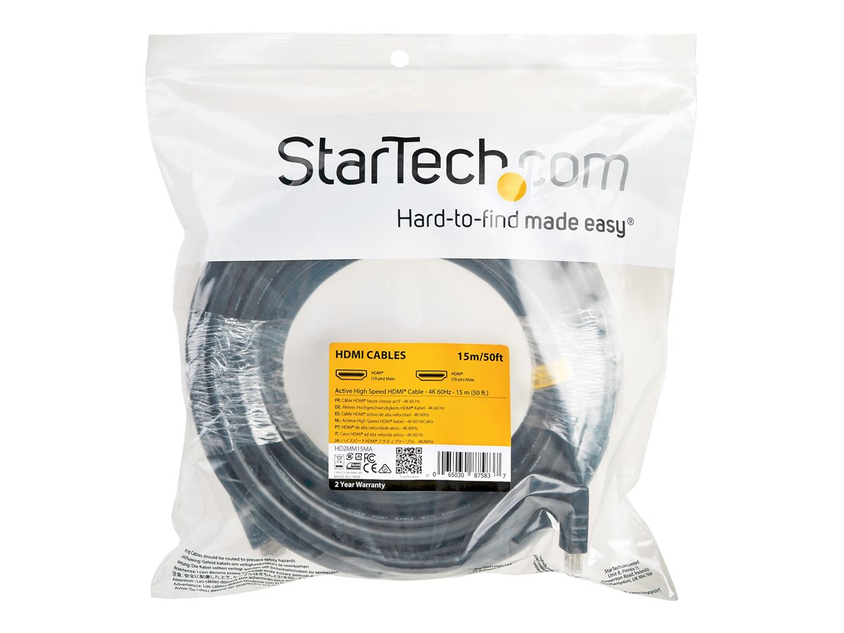 StarTech.com 15m(50ft) HDMI 2.0 Cable, 4K 60Hz Active HDMI Cable, CL2 Rated for In Wall Installation, Long Durable High Speed Ultra-HD HDMI Cable, HDR 10, 18Gbps, Male to Male Cord, Black - Al-Mylar EMI Shielding (HD2MM15MA) - HDMI kabel - 15 m – foto 5