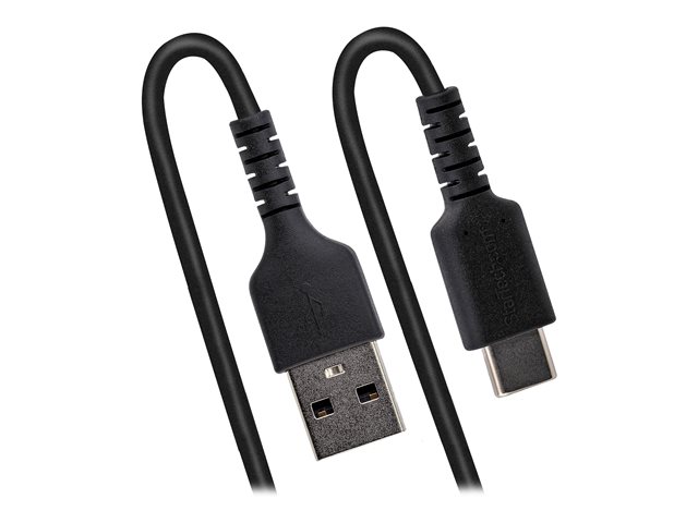 Image of StarTech.com 3ft (1m) USB C Charging Cable, Coiled Heavy Duty Fast Charge & Sync USB-C Cable, High Quality USB 2.0 Type-C Cable, Rugged Aramid Fiber, TPE, 3A, S20, iPad, Pixel - Durable Male to Male USB, Black - USB-C cable - 24 pin USB-C to 24 pin USB-C 