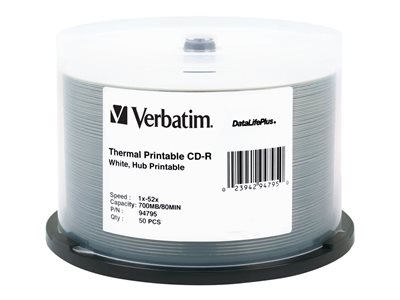 Verbatim DataLifePlus 50 x CD-R 700 MB (80min) 52x white wide thermal printable surface 