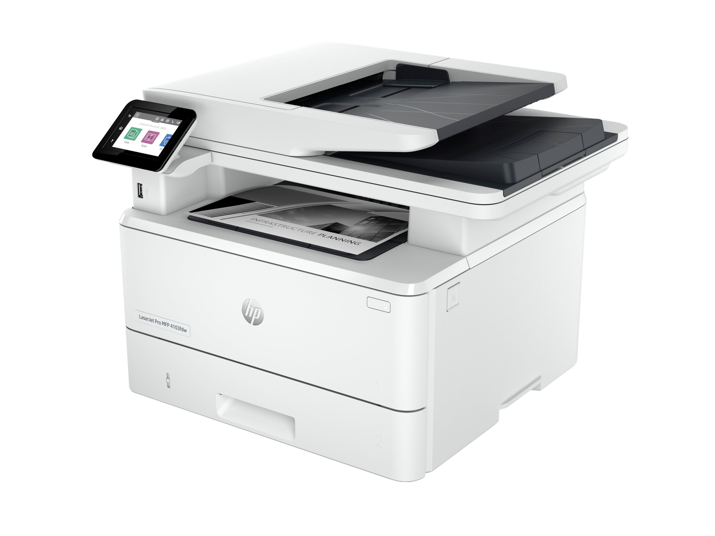 HP LaserJet Pro MFP 4103fdw - Impresora multifunción - B/N - laser - Legal (216 x 356 mm) (original) - A4/Legal (material) - hasta 42 ppm (copiando) - hasta 42 ppm (impresión) - 250 hojas - 33.6 Kbps