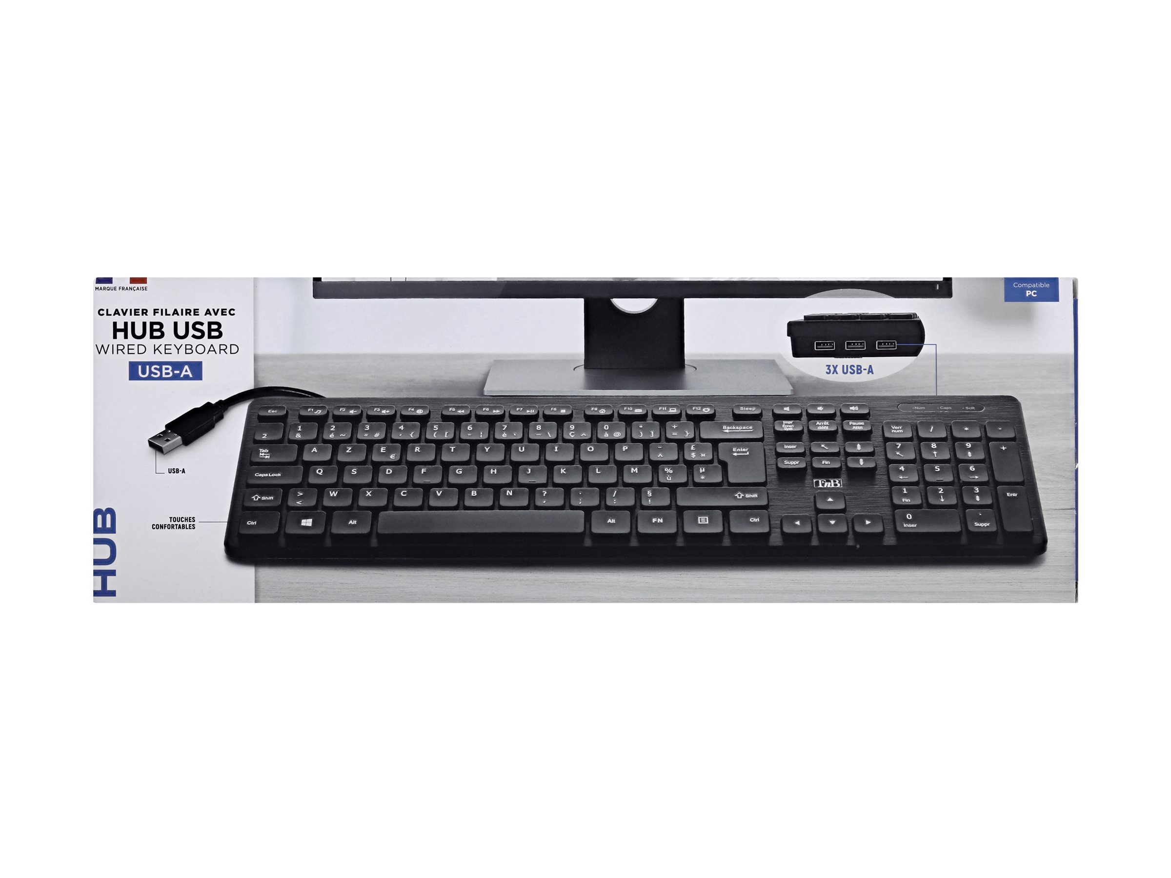TNB HUB Wired Keyboard Built-In 3X Usb-A